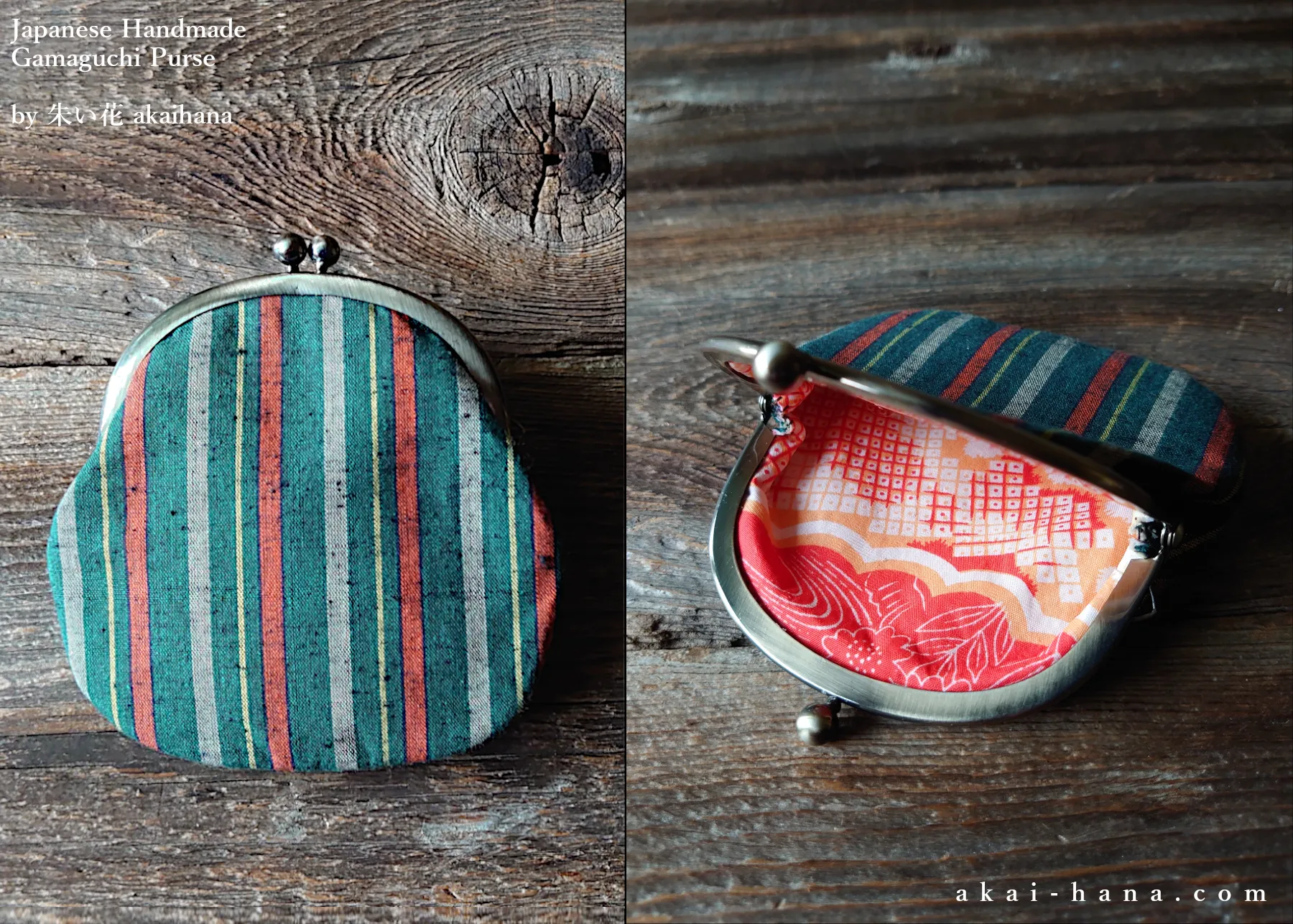 :: Clearance :: Repurposed Vintage Kimono Gamaguchi, Japanese Handmade Frame Purse ⦿gpjf0003