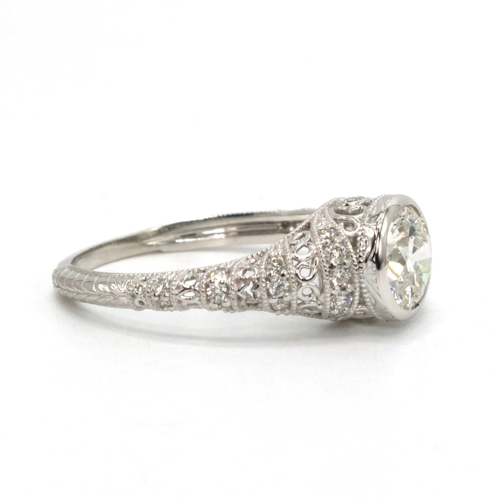 1.01 Carat Diamond in Filigreed Art Deco Style Solitaire Mounting