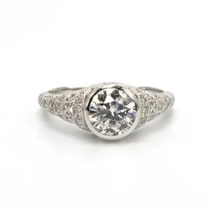 1.01 Carat Diamond in Filigreed Art Deco Style Solitaire Mounting