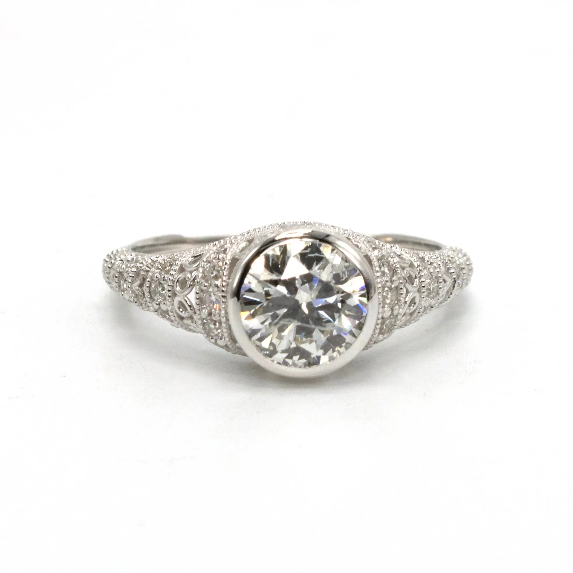 1.01 Carat Diamond in Filigreed Art Deco Style Solitaire Mounting
