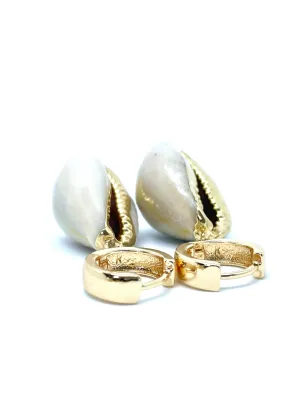 14K Gold Filled Cowrie Shell Huggie Earrings