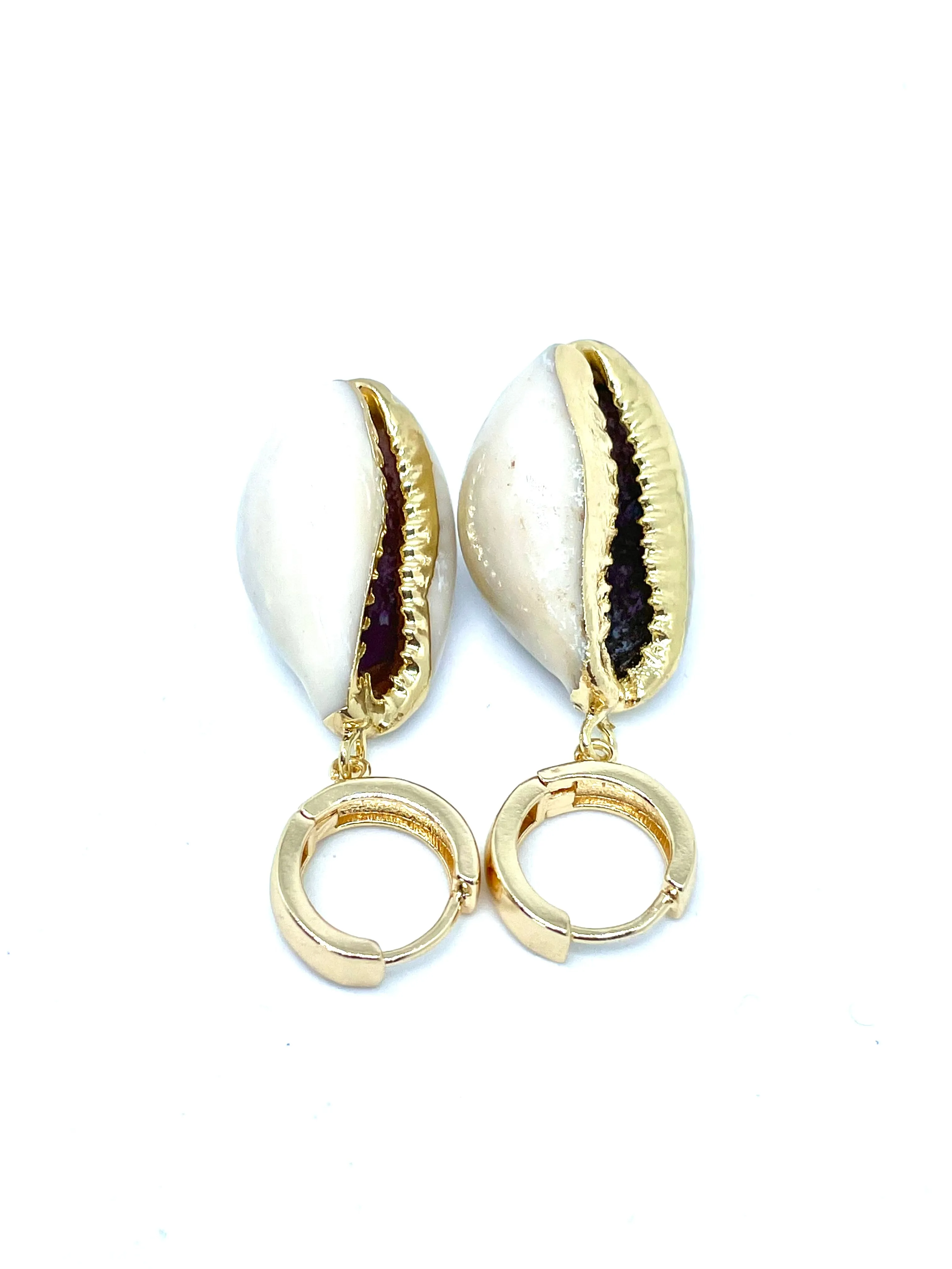 14K Gold Filled Cowrie Shell Huggie Earrings