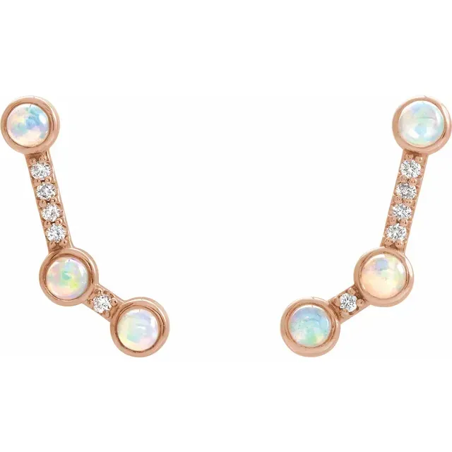 14K Rose Ethiopian Opal & .08 CTW Diamond Ear Climbers