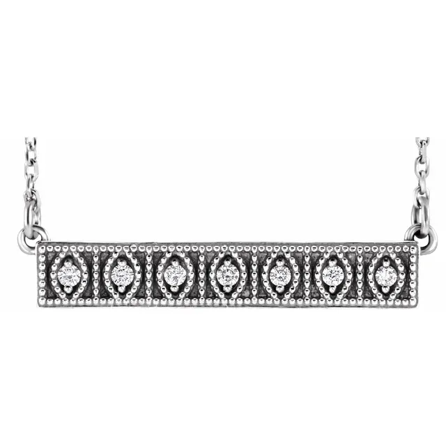 14K White .06 CTW Diamond Milgrain Bar 16-18" Necklace