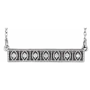 14K White .06 CTW Diamond Milgrain Bar 16-18" Necklace