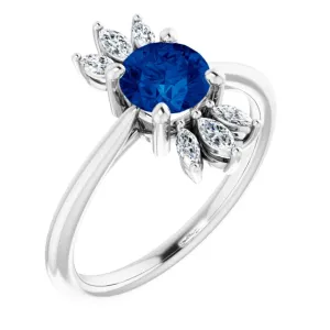 14K White Blue Sapphire & 1/4 CTW Diamond Ring