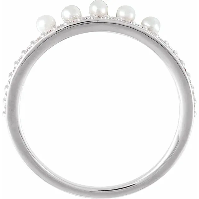 14K White Freshwater Cultured Pearl & 1/5 CTW Diamond Stackable Ring
