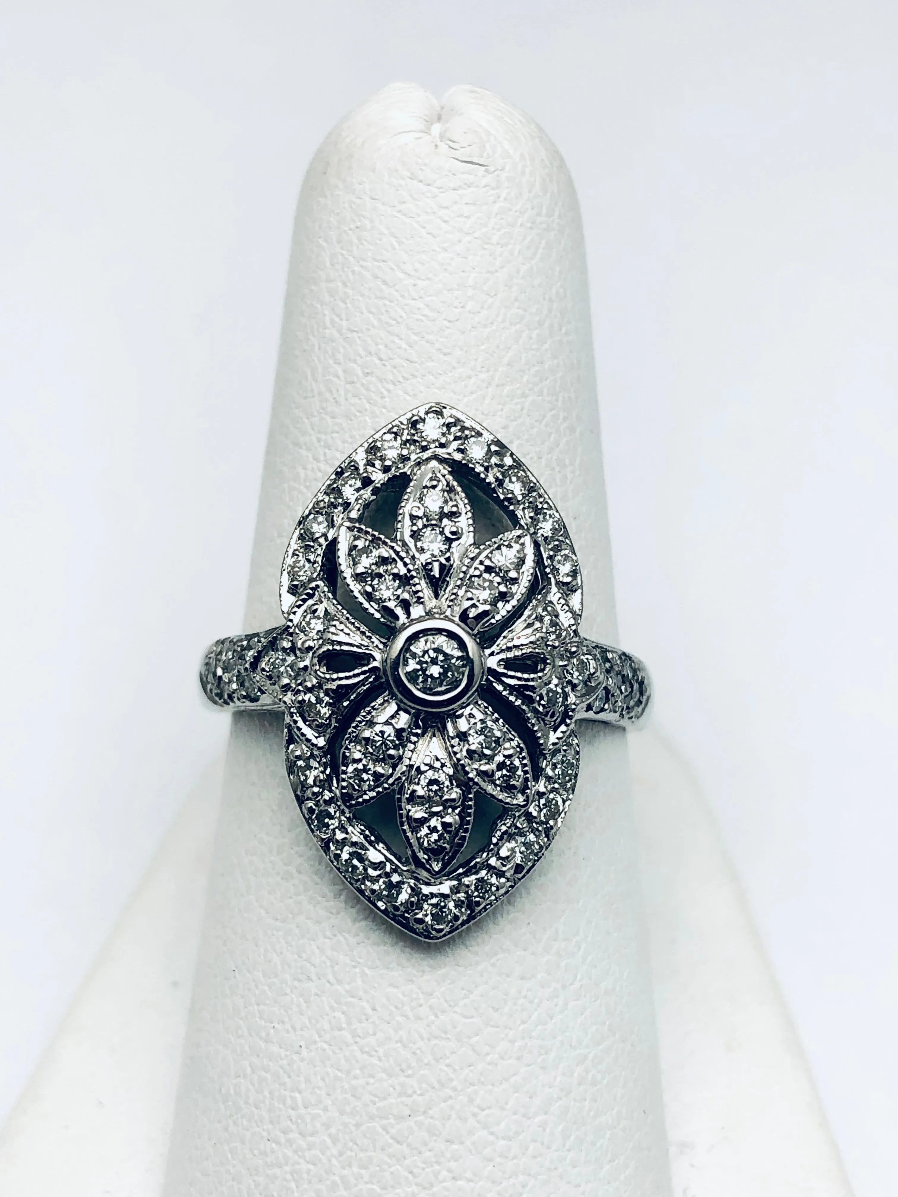 14K White Gold Art Deco Diamond Marquis Ring