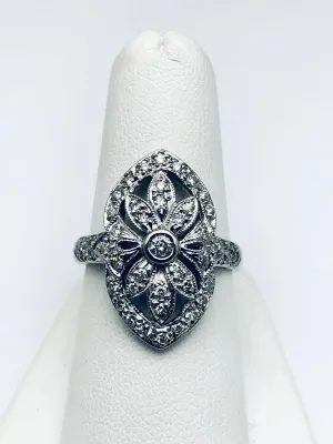 14K White Gold Art Deco Diamond Marquis Ring