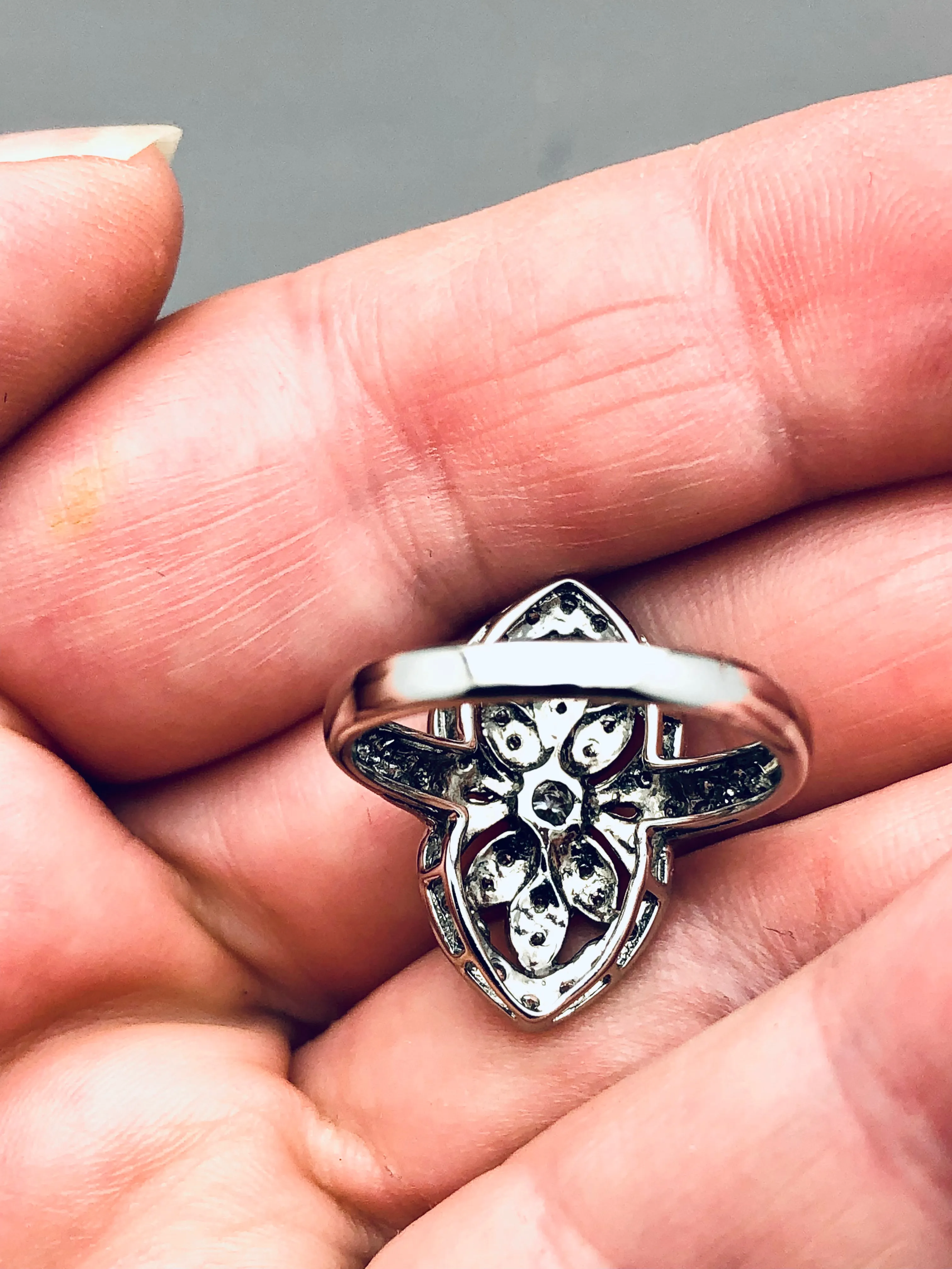 14K White Gold Art Deco Diamond Marquis Ring