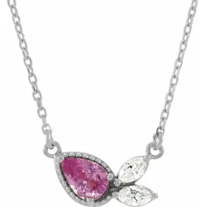 14K White Pink Sapphire & 1/6 CTW Diamond 16" Necklace