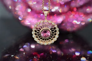 14K Yellow Gold Pink Tourmaline And Diamond Necklace