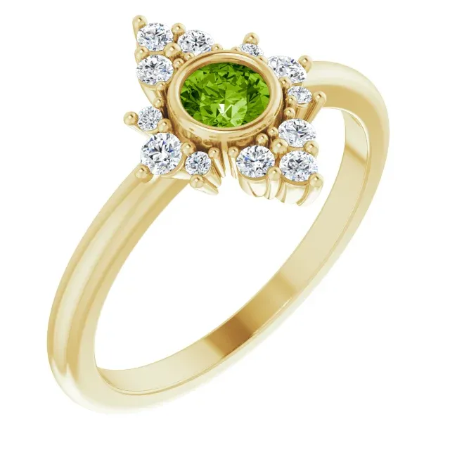14K Yellow Peridot & 1/5 CTW Diamond Ring