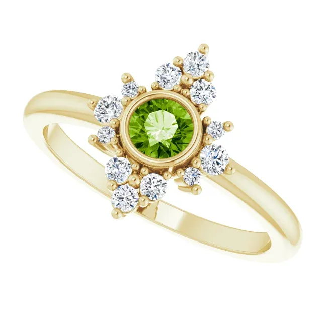 14K Yellow Peridot & 1/5 CTW Diamond Ring