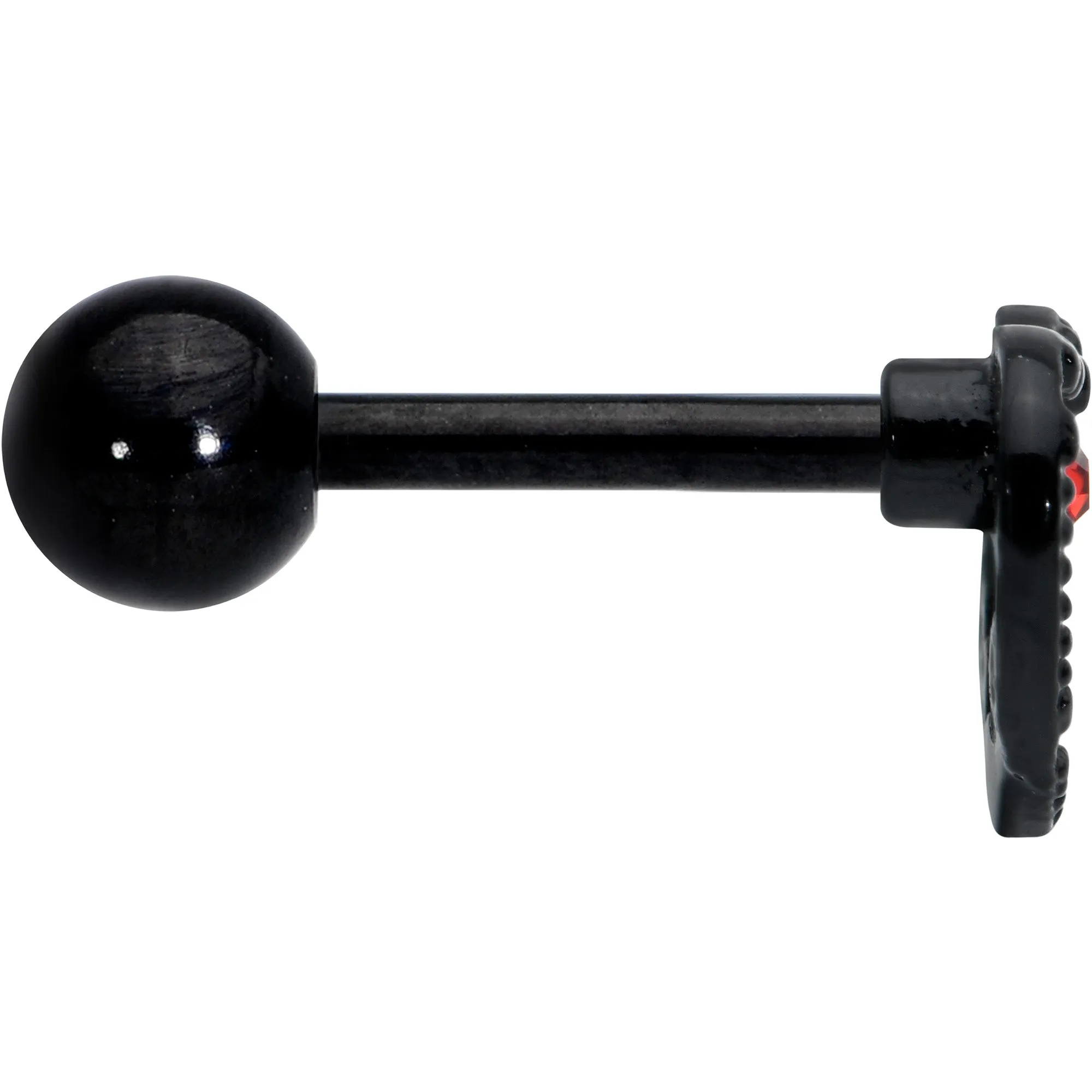 16 Gauge 1/4 Red Gem Black Steampunk Skull Cartilage Tragus Earring