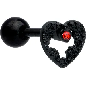 16 Gauge 1/4 Red Gem Black Steampunk Skull Cartilage Tragus Earring
