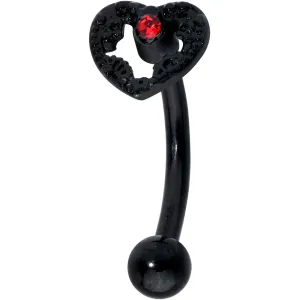 16 Gauge 5/16 Red Gem Black Steampunk Skeleton Curved Eyebrow Ring