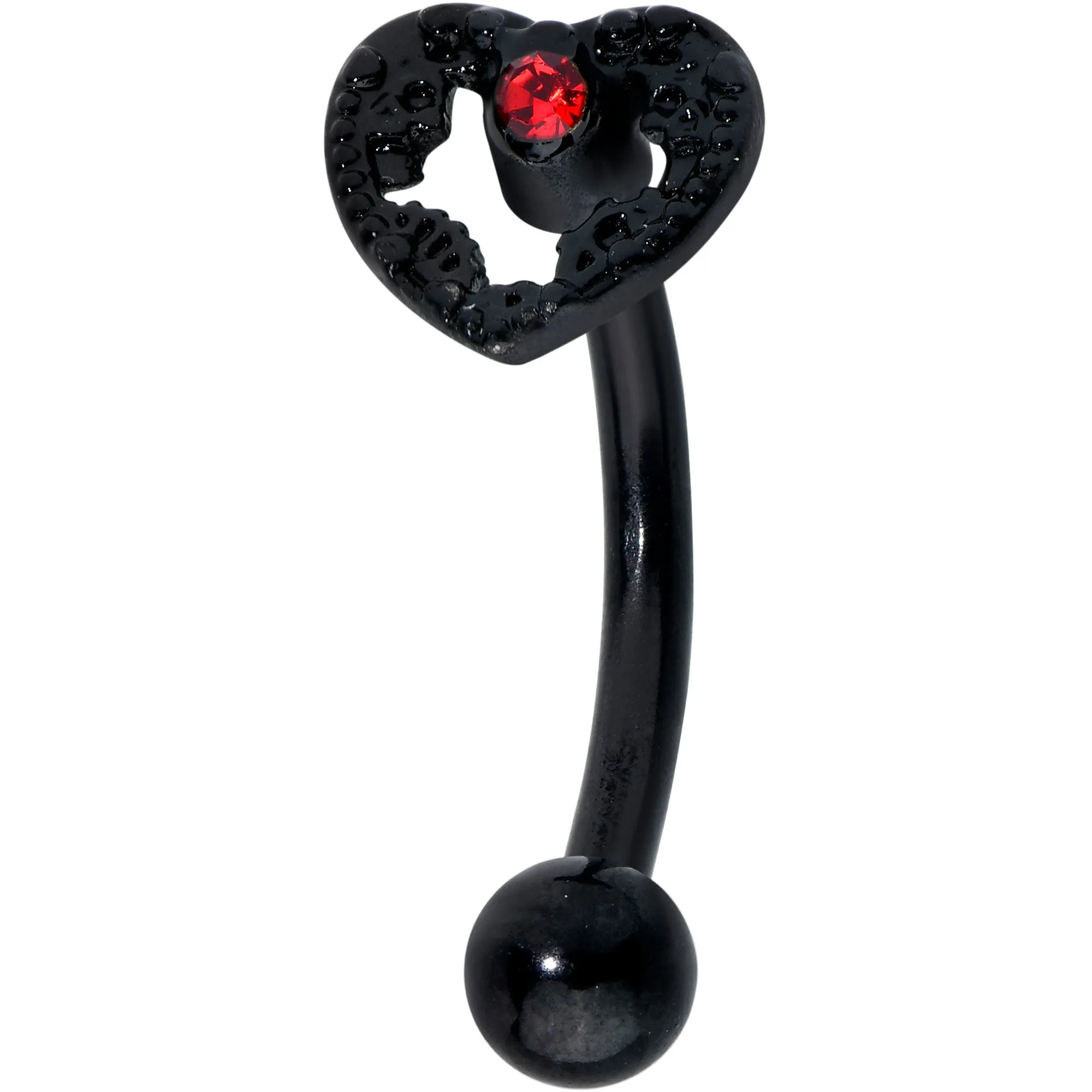 16 Gauge 5/16 Red Gem Black Steampunk Skeleton Curved Eyebrow Ring