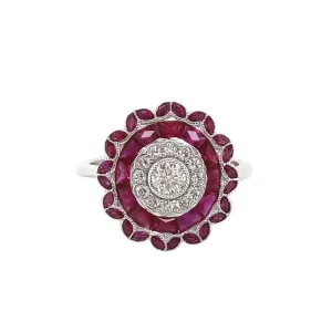 18K White Gold Natural Ruby and Diamond Ring