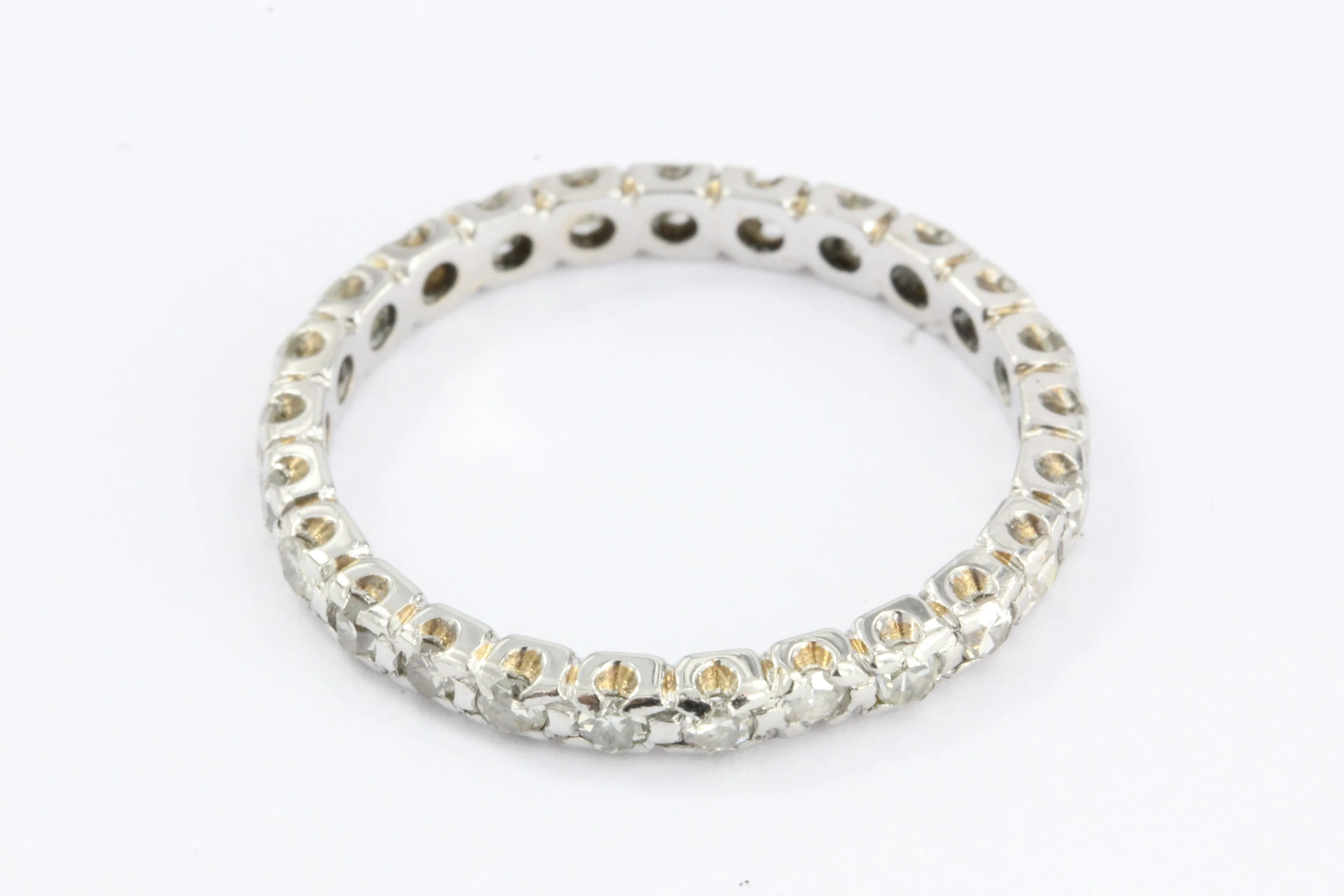 18k White Gold Single Cut .60 CTW Diamond Eternity Band Ring  c.1920