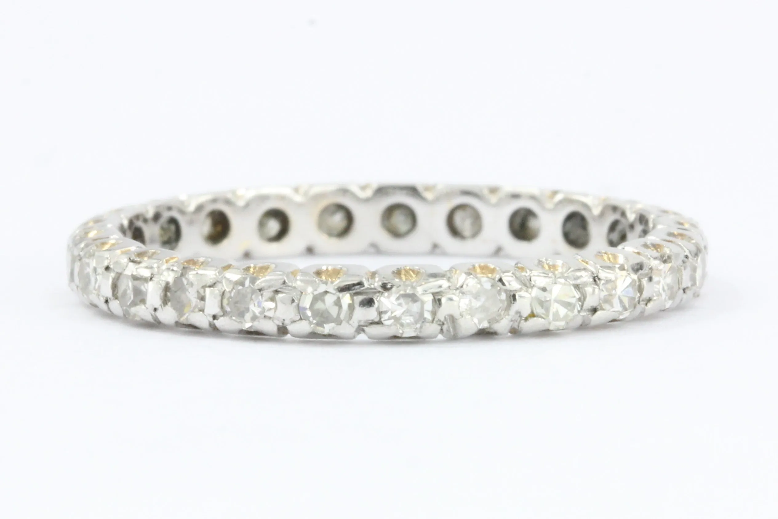 18k White Gold Single Cut .60 CTW Diamond Eternity Band Ring  c.1920