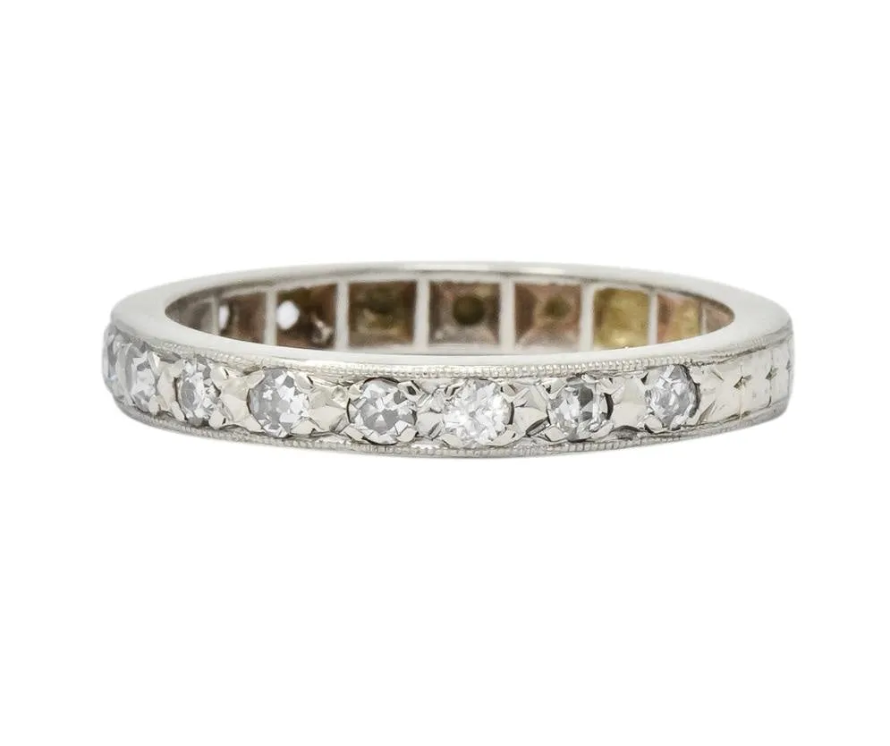 1920's Art Deco 0.38 CTW Diamond 14 Karat White Gold Orange Blossom Band Ring