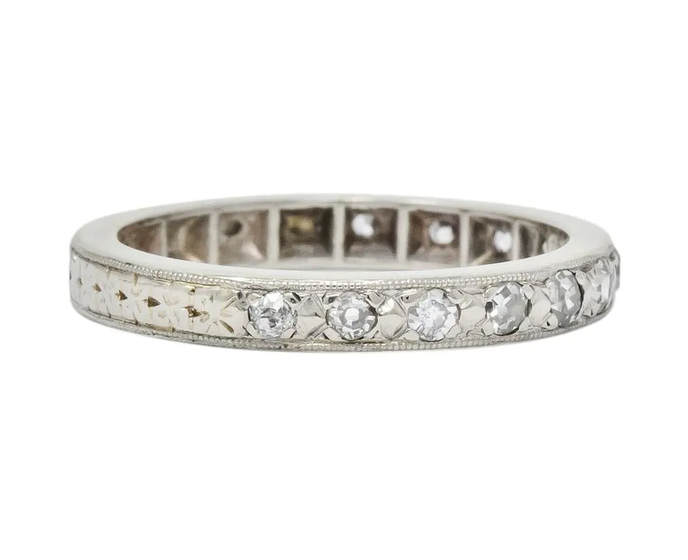 1920's Art Deco 0.38 CTW Diamond 14 Karat White Gold Orange Blossom Band Ring