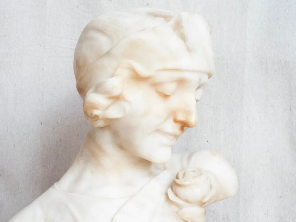 1920s Art Deco Alabaster Marble Sculpture Female Bust Flapper Style