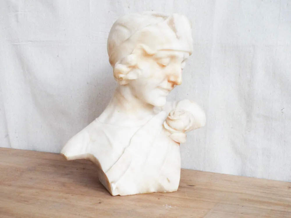 1920s Art Deco Alabaster Marble Sculpture Female Bust Flapper Style