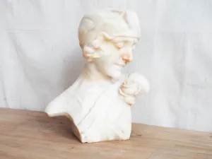 1920s Art Deco Alabaster Marble Sculpture Female Bust Flapper Style