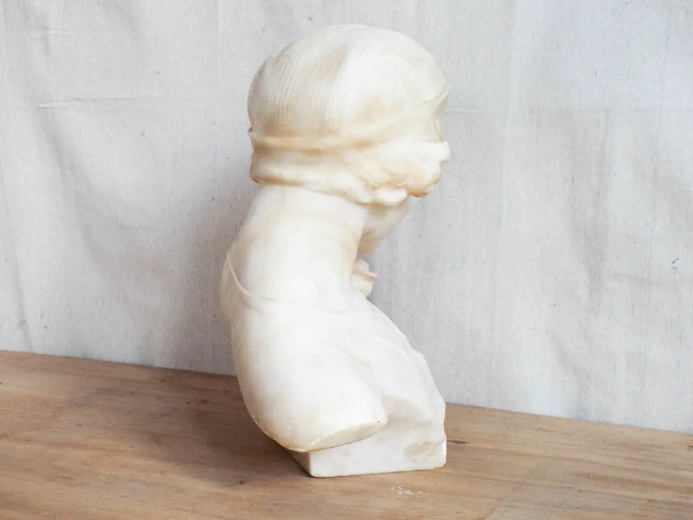 1920s Art Deco Alabaster Marble Sculpture Female Bust Flapper Style