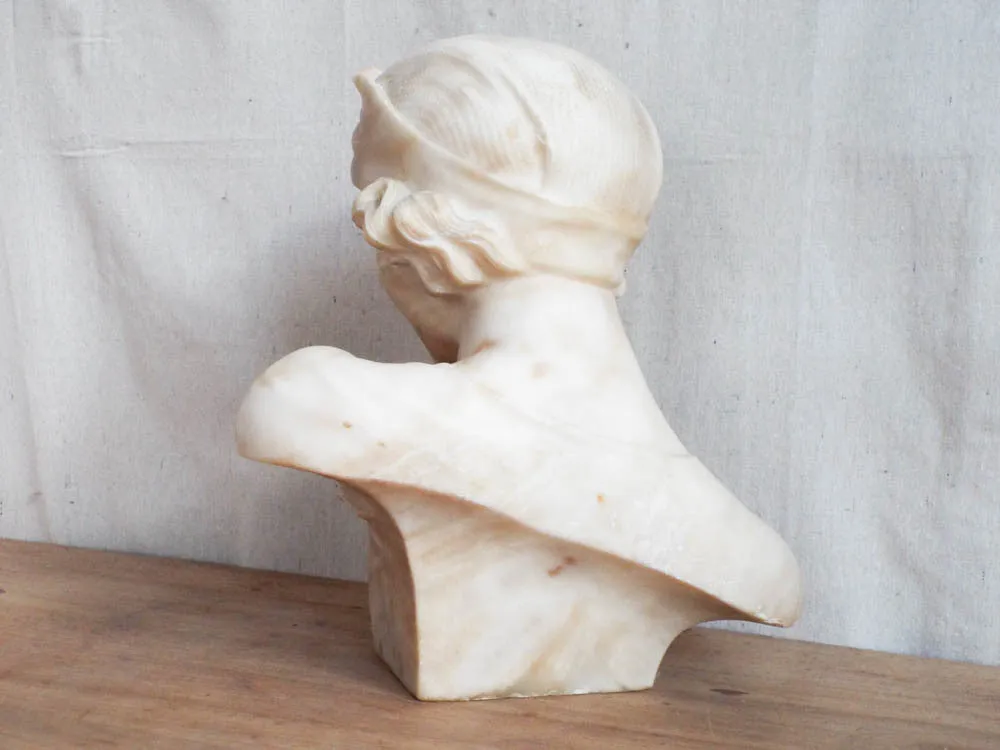 1920s Art Deco Alabaster Marble Sculpture Female Bust Flapper Style
