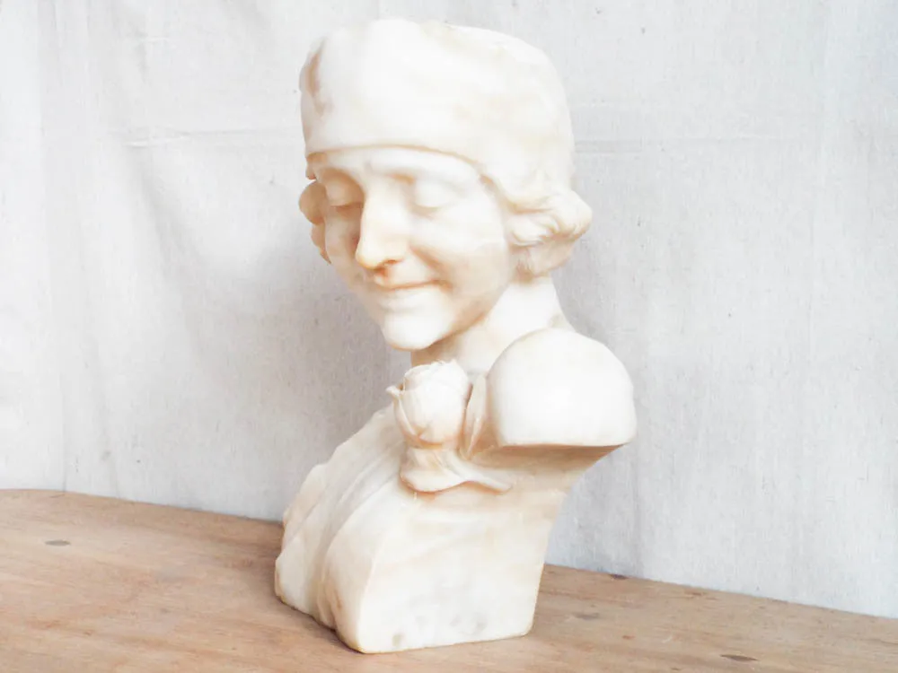 1920s Art Deco Alabaster Marble Sculpture Female Bust Flapper Style