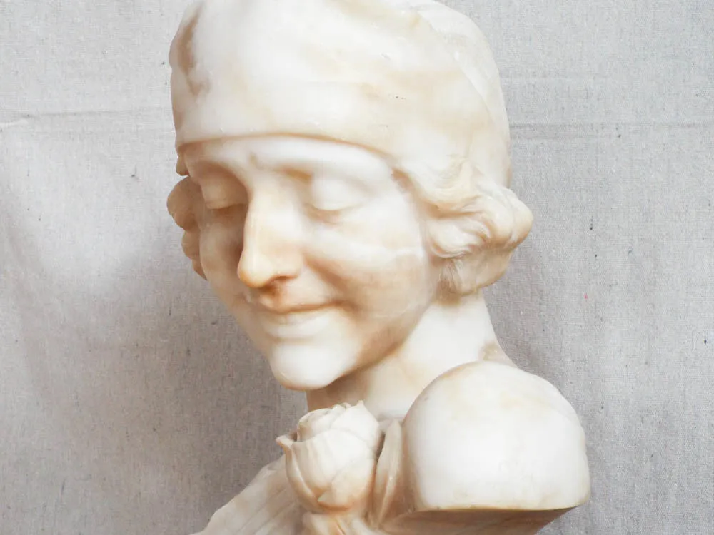 1920s Art Deco Alabaster Marble Sculpture Female Bust Flapper Style