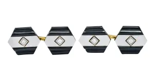 1920's Art Deco Diamond Onyx Platinum 18 Karat Gold Men's Cufflinks