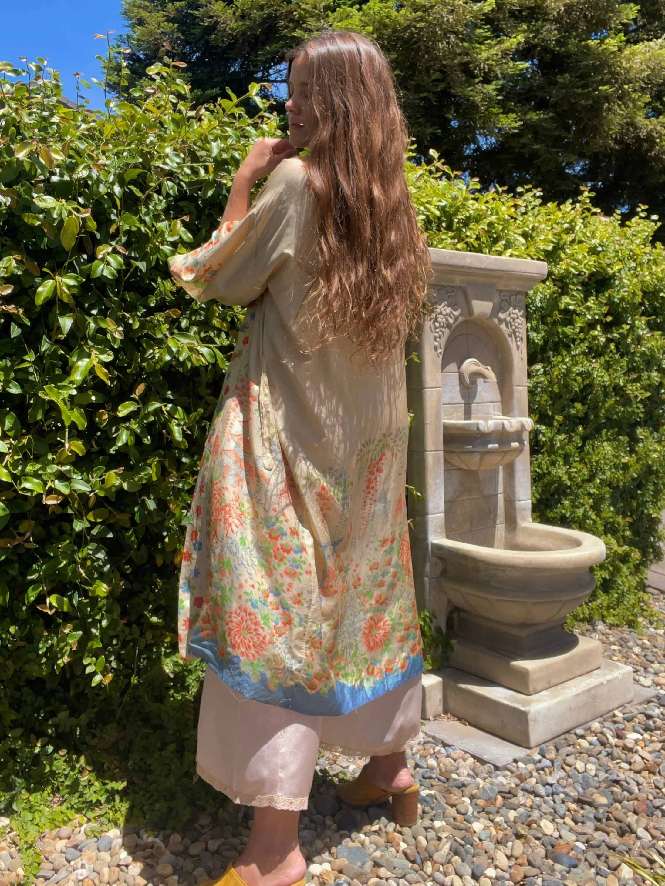 1920s Pongee Silk Tie Waist Robe