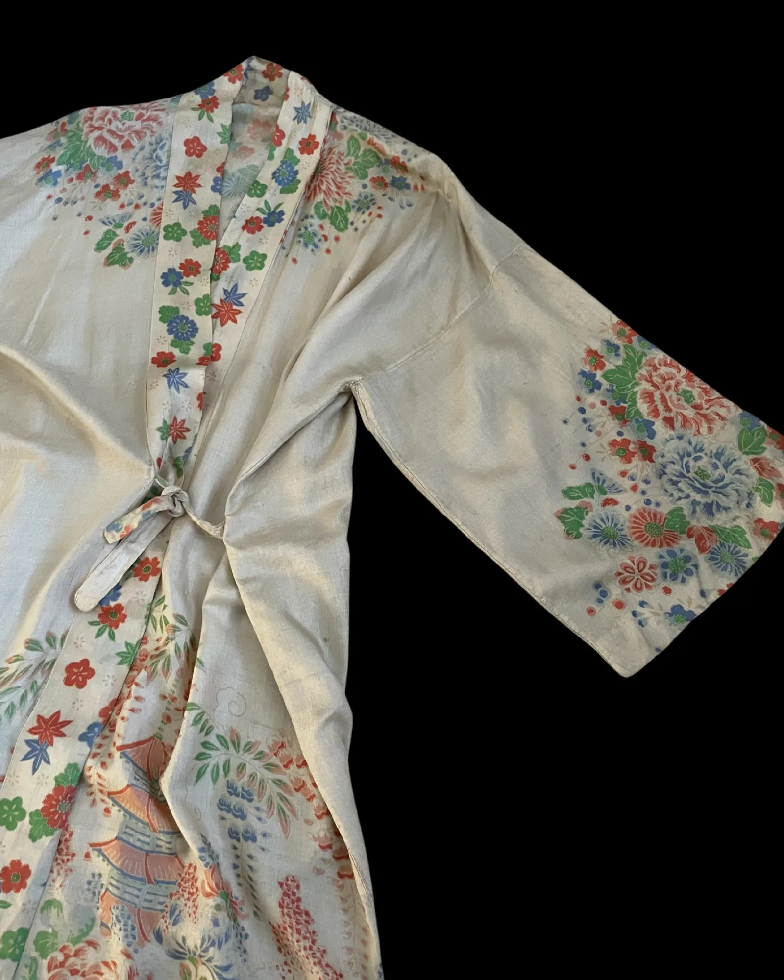 1920s Pongee Silk Tie Waist Robe