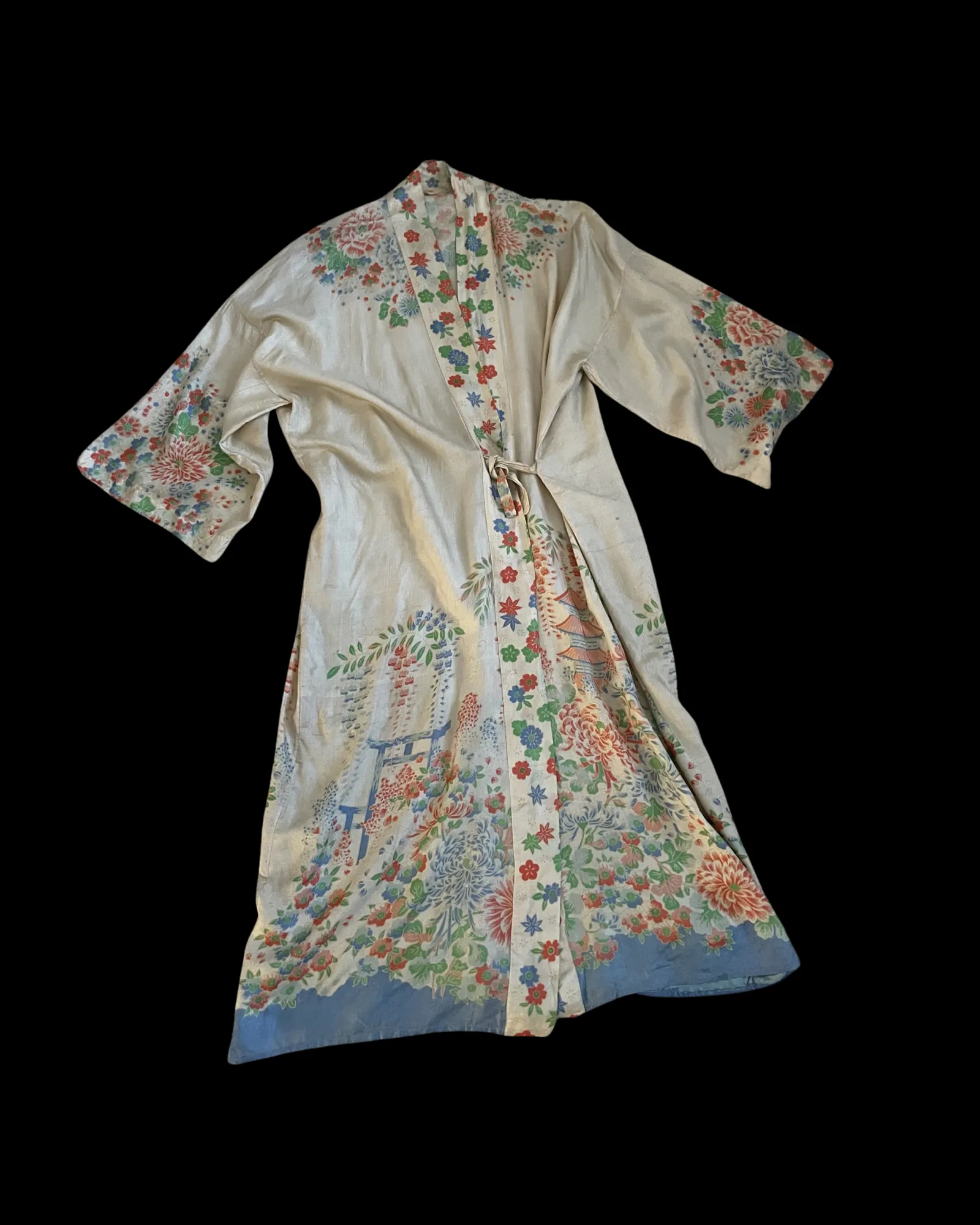 1920s Pongee Silk Tie Waist Robe