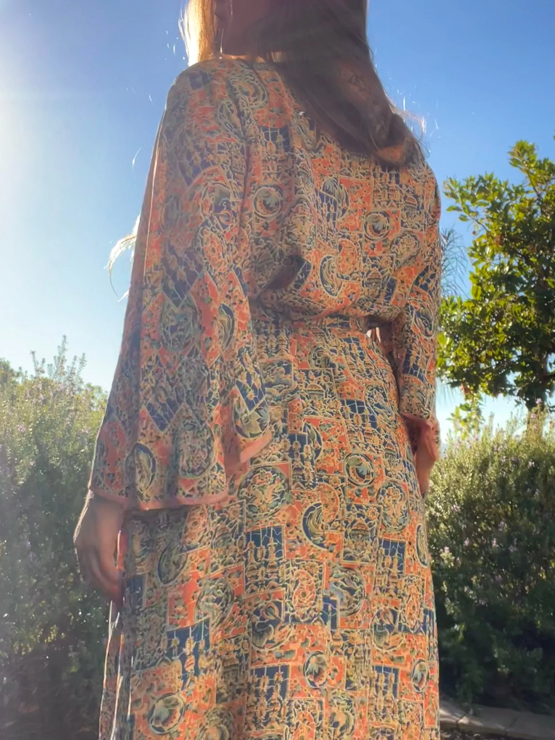 1920s Silk Crepe Japanese Trumpet Sleeve Tunic Style Robe