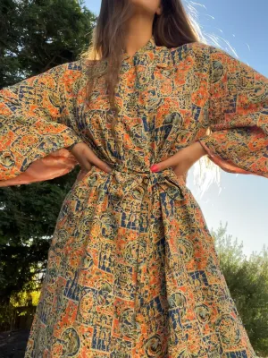 1920s Silk Crepe Japanese Trumpet Sleeve Tunic Style Robe