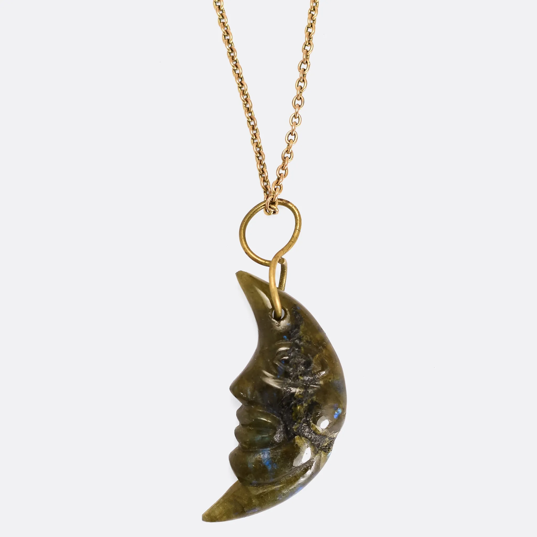 1930's Labradorite "Man in the Moon" Pendant