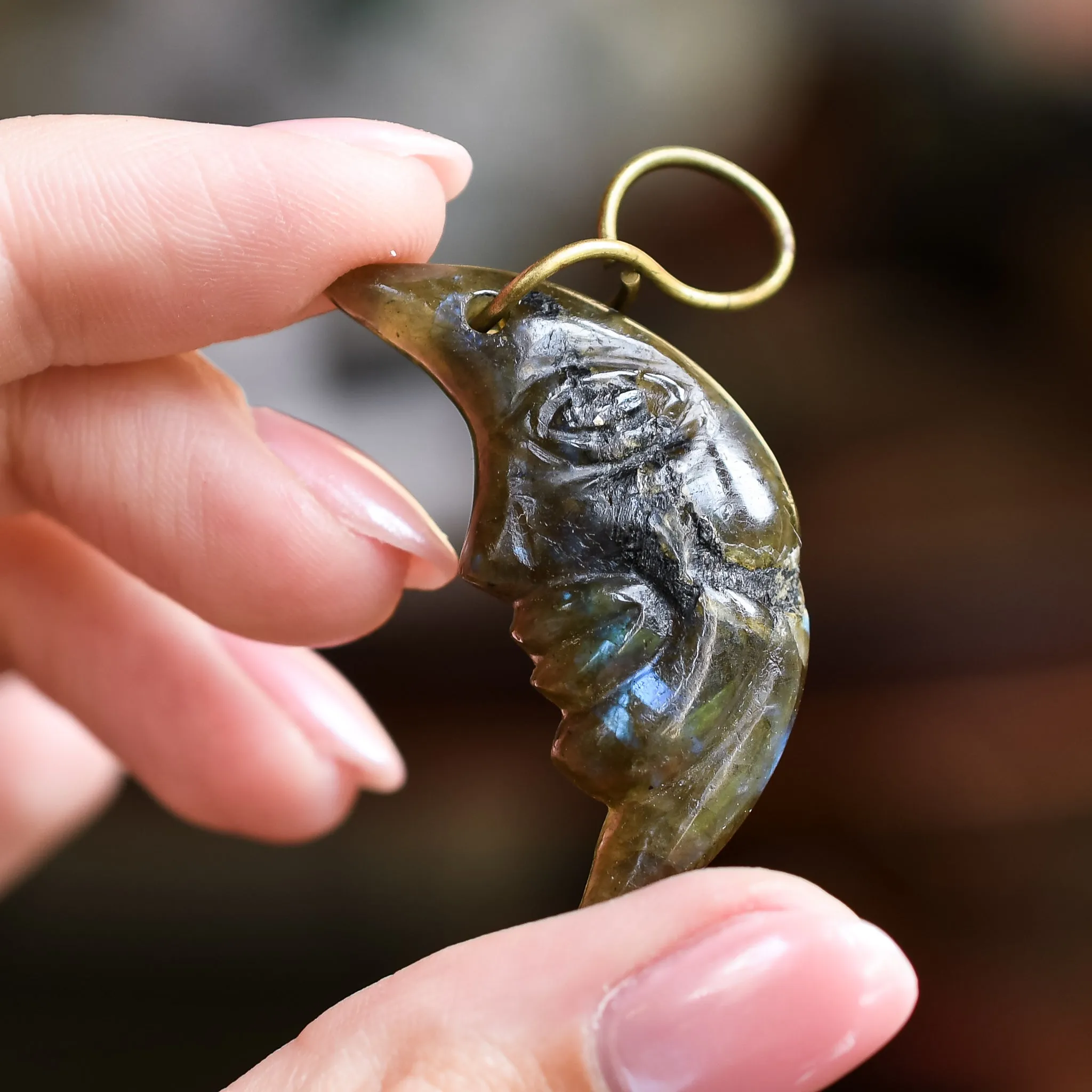 1930's Labradorite "Man in the Moon" Pendant