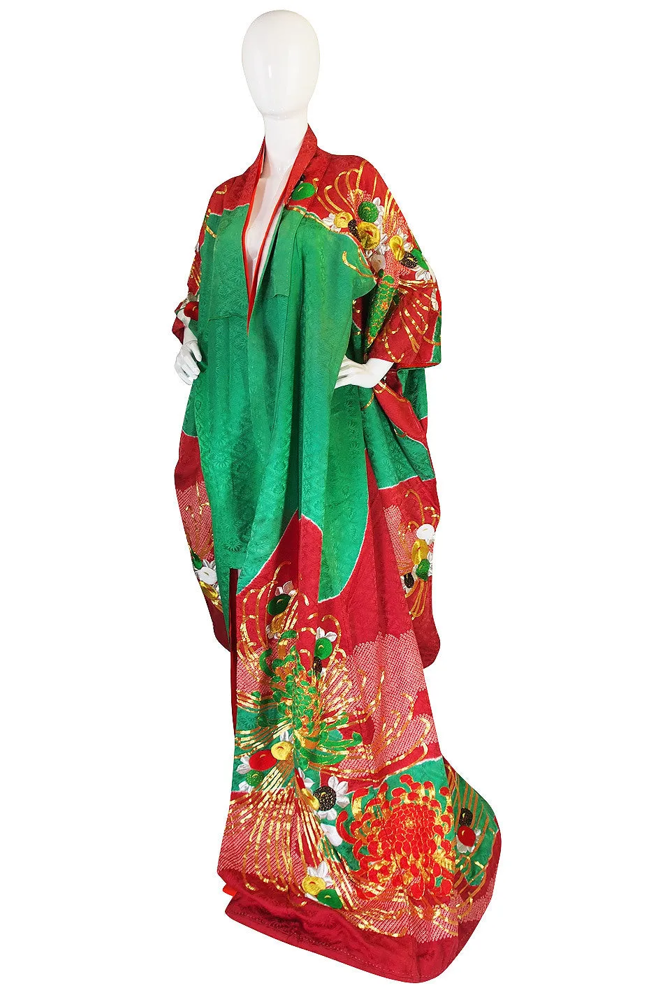 1950s Embroidered and Hand Dyed Furisode Kimono
