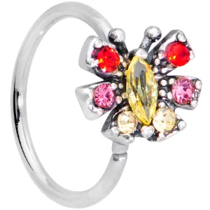 20 Gauge 5/16 Red Yellow Gem Art Deco Butterfly Nose Hoop