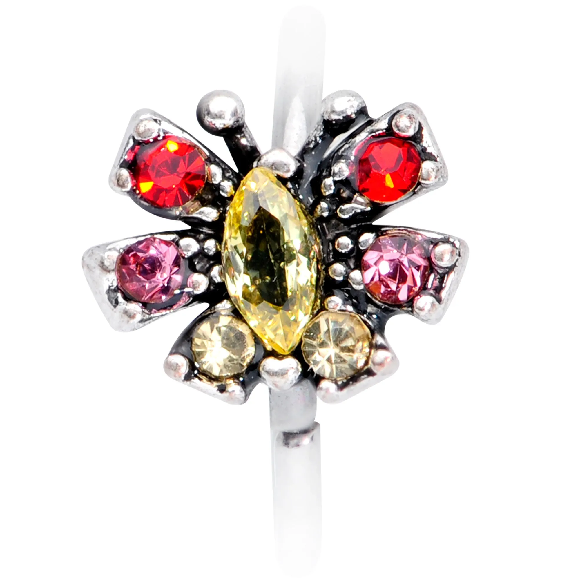 20 Gauge 5/16 Red Yellow Gem Art Deco Butterfly Nose Hoop