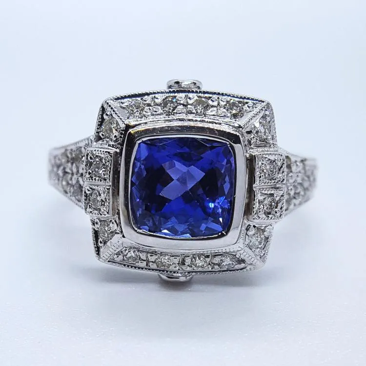 9kt White Gold Tanzanite and Diamond Ring