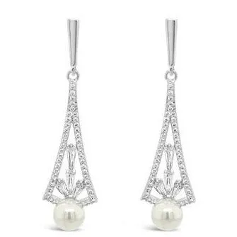 Absolute Silver & Pearl Long Drop Earrings