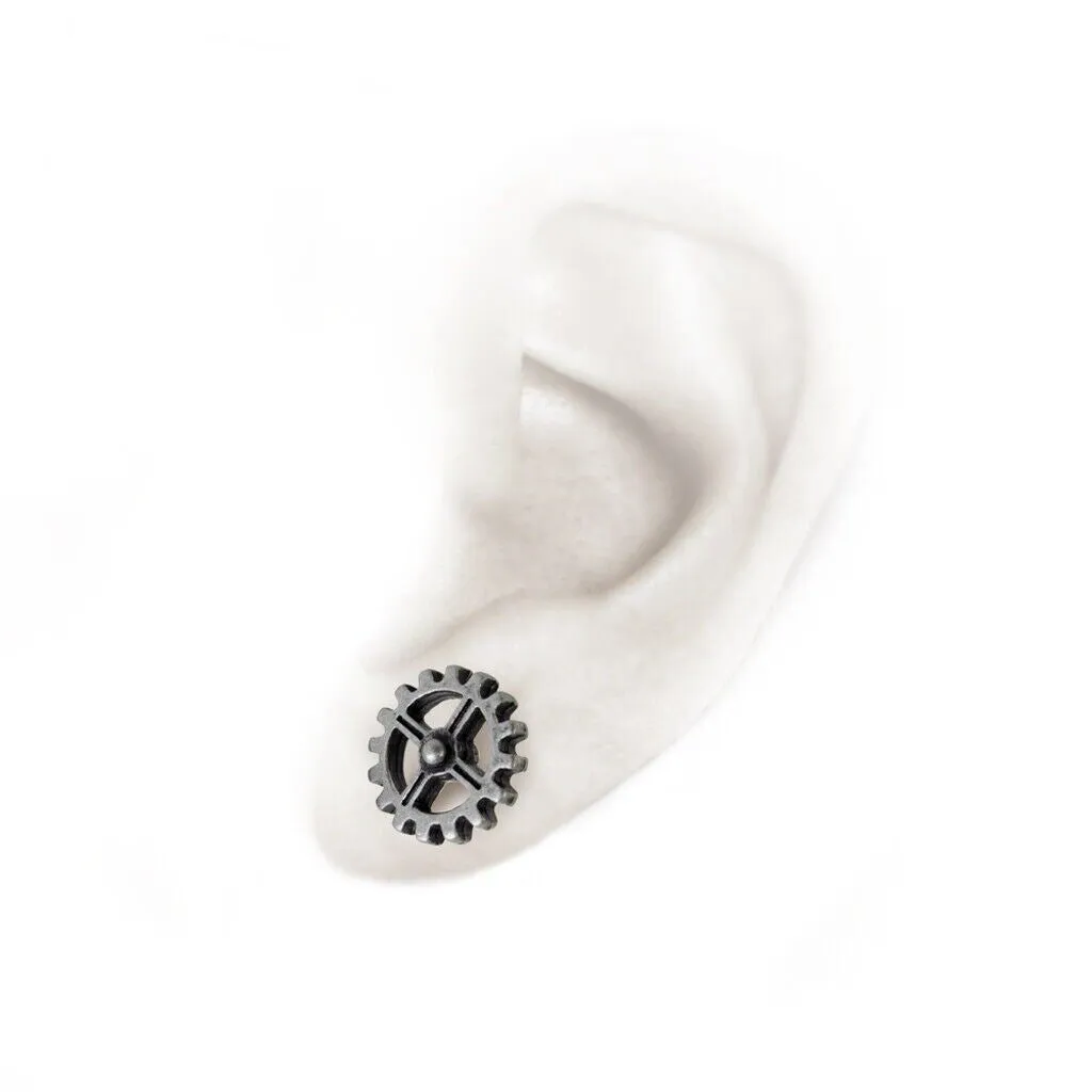 Alchemy Gothic E353 Industrilobe Earrings Studs Empire Steampunk Gear Cogwheel
