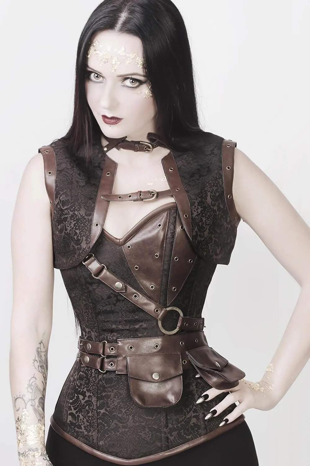 Alexa Brown Brocade Steampunk Overbust Corset