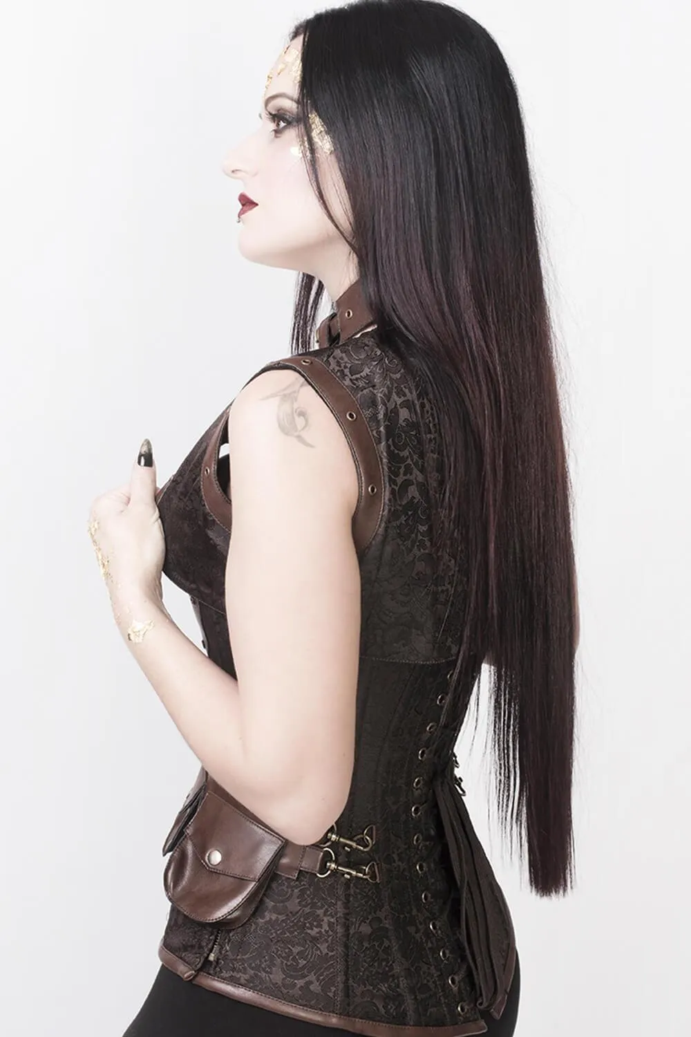 Alexa Brown Brocade Steampunk Overbust Corset